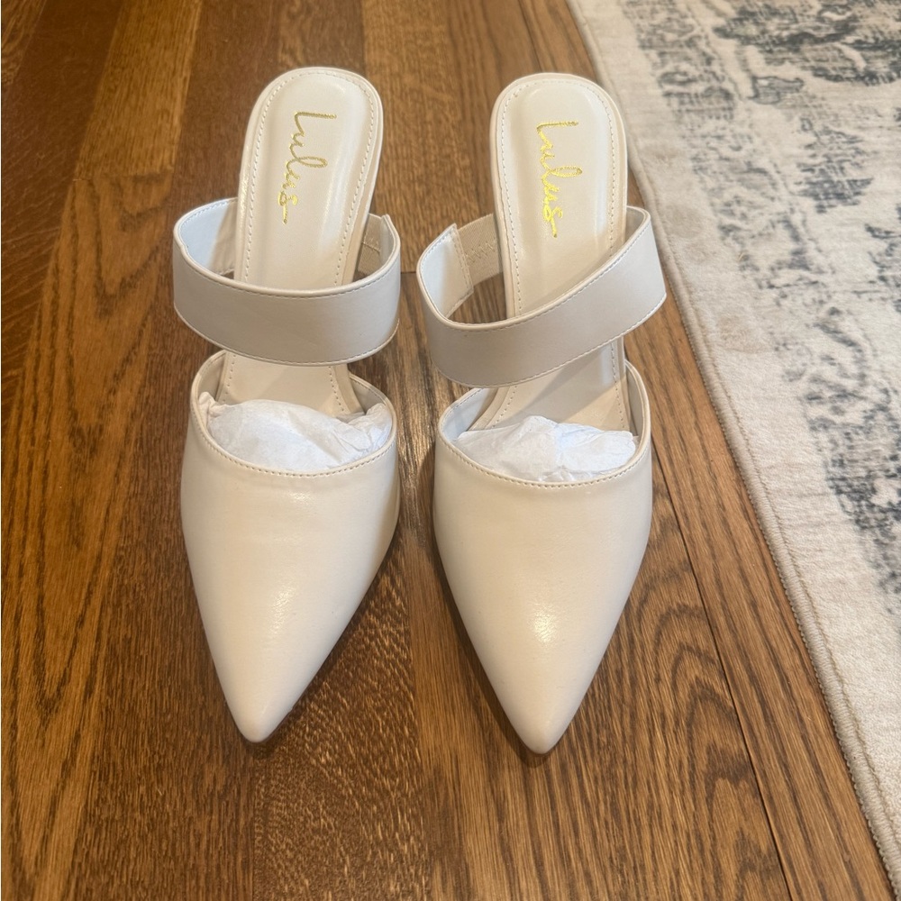 Lulu's Cream Pointed-Toe Double-Strap Mules